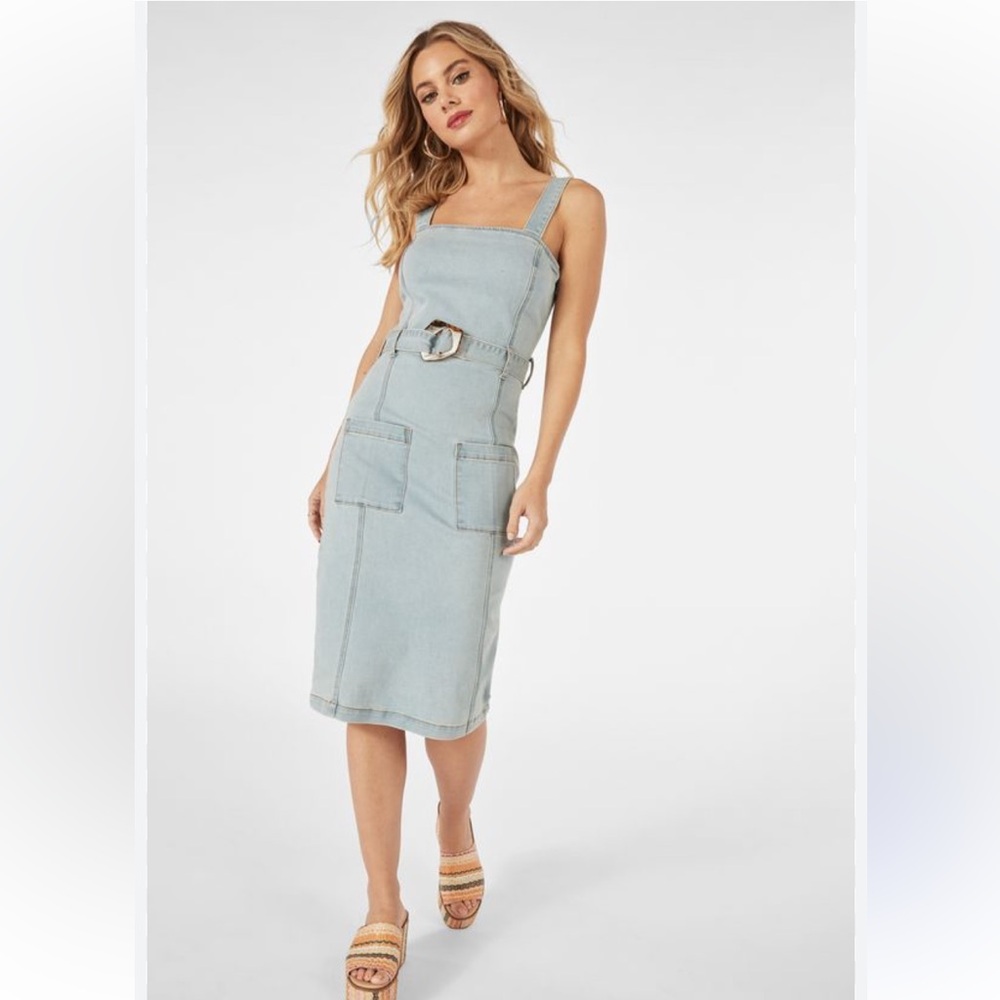 JustFab Denim Strap Dress with Pockets